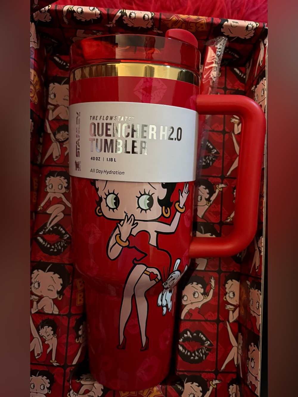 Stanley Red and Black Betty Boop Pattern Quencher Box Art